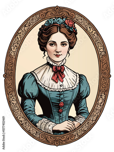 victorian woman cartoon ornament vector sticker