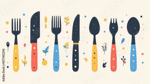 Colorful Cutlery Set Illustration