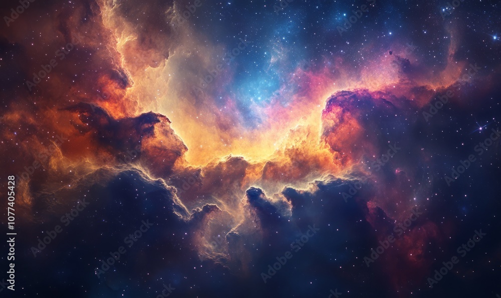 Vibrant Cosmic Clouds Illuminated by Starlight in a Distant Galaxy at Night Showcasing a Mesmerizing Display of Colors Vibrant Cosmic Clouds Illuminated by Starlight in a Distant Galaxy at Night Showcasing a Mesmerizing Display of Colors