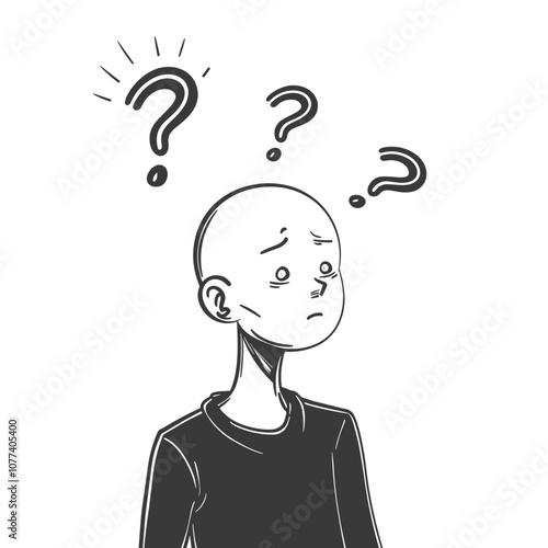 A cartoon character with a perplexed expression and question marks above its head, showcasing confusion.