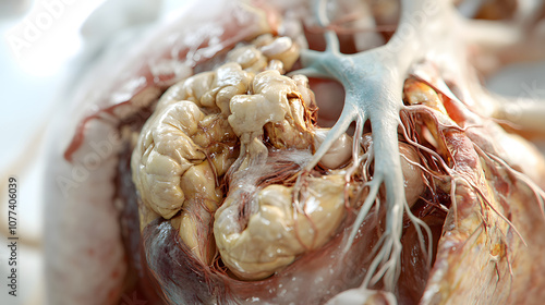 A detailed graphic of a lung resection procedure showing removal of diseased sections with attention to anatomical structures. photo