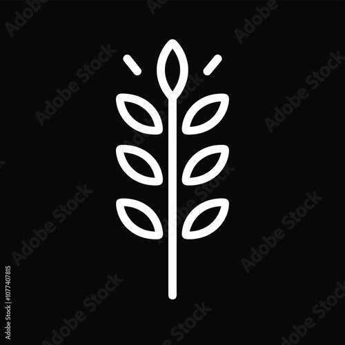 Minimalist white wheat stalk icon on a black background, symbolizing agriculture and simplicity.