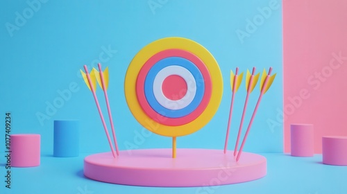 Goal-oriented strategy, target with arrows, success-driven, 3D illustration photo