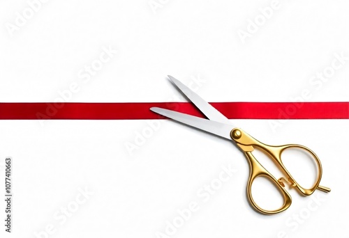 a scissors with a red ribbon on it.