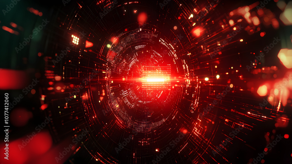 Obraz premium A digital interface with Cyber Threat Alert flashing in red surrounded by data streams and alert icons showing a potential attack.