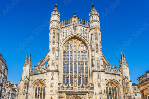 Bath, Somerset, England, UK: Githic facade of Bath Abbey, the Abbey Church of Saint Peter and Saint Paul