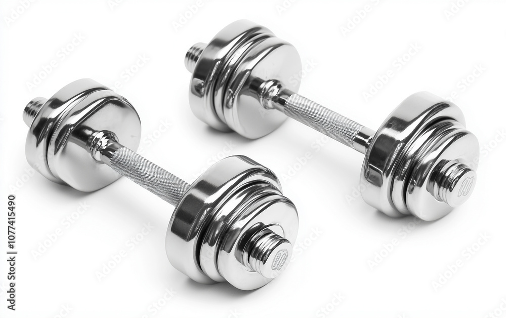 Chromed dumbbells isolated on a white background Chromed dumbbells isolated on a white background