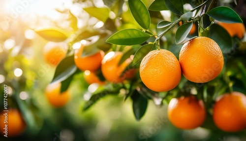 citrus orange fruit hanging on tree in spring garden with juicy fresh fruits and exotic tropical harvest on branch citrus orange