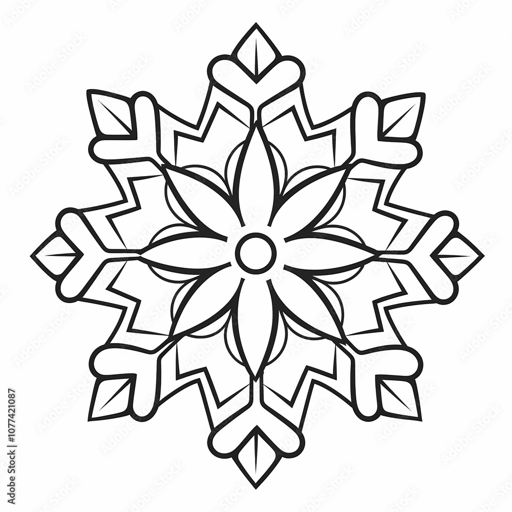 Drawing of snowflake black and white Drawing of snowflake black and white