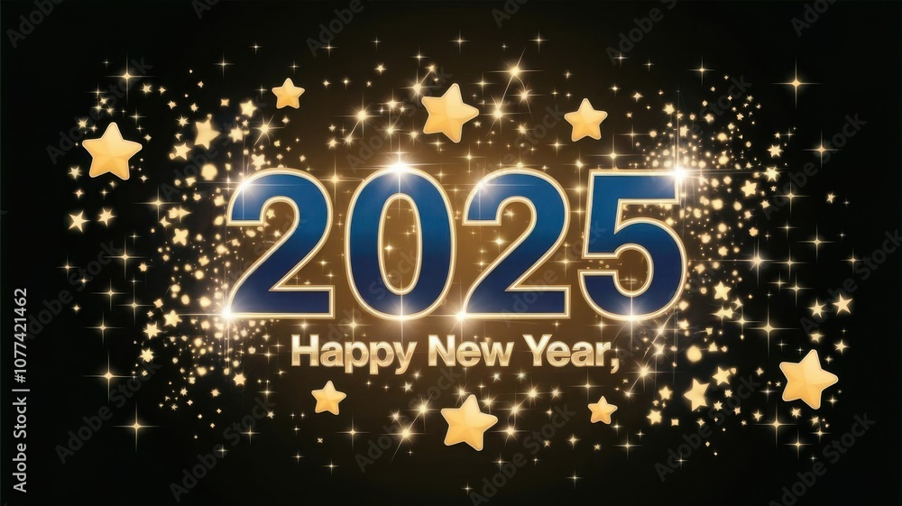 Happy New Year 2025 background, illustration for holiday design with lights and fireworks
Happy New Year 2025 background, illustration for holiday design with lights and fireworks