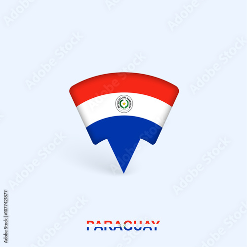 Paraguay Flag Map Pointer Design with Shadow.