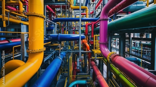 Wallpaper Mural A labyrinth of colorful industrial pipes in a factory Torontodigital.ca