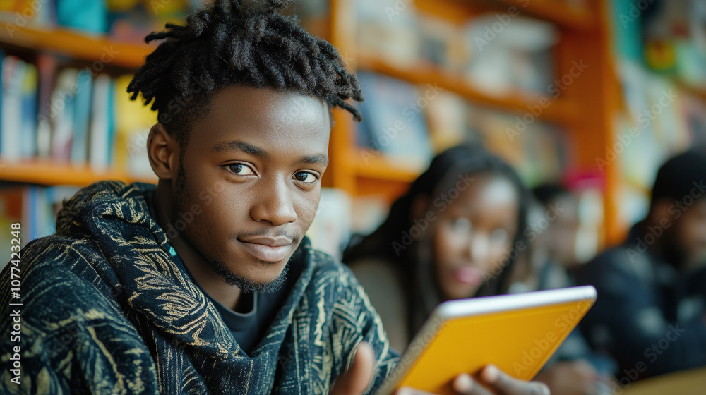 A student focused in a lecture uses a tablet . A student focused in a lecture uses a tablet .