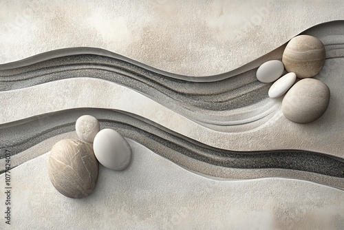 Nature-themed wallpaper with a pebble texture and organic lines.