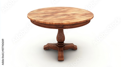 Round wooden table standing alone on a white background, isolated.