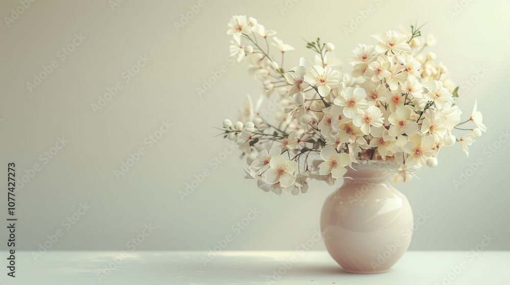 Digital rendering of a classic flower vase with soft-hued flowers, placed against a pale backdrop, perfect for home decor visuals Digital rendering of a classic flower vase with soft-hued flowers, placed against a pale backdrop, perfect for home decor visuals