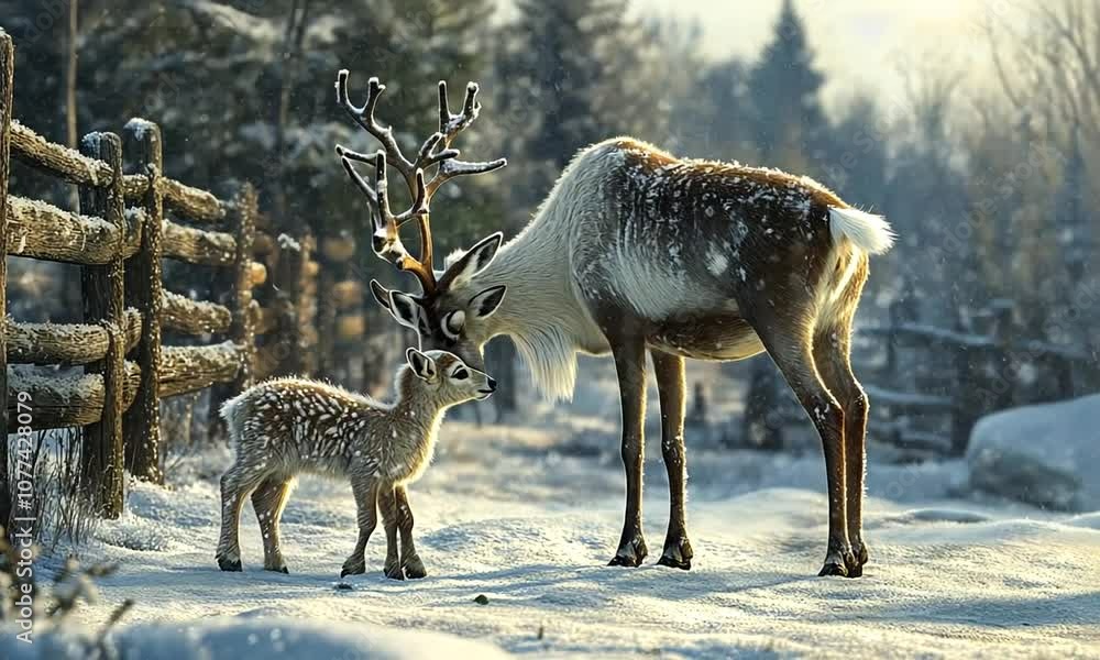Reindeer Family in Winter Wonderland Reindeer Family in Winter Wonderland