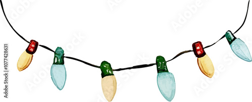 Festive Christmas String Lights Watercolor