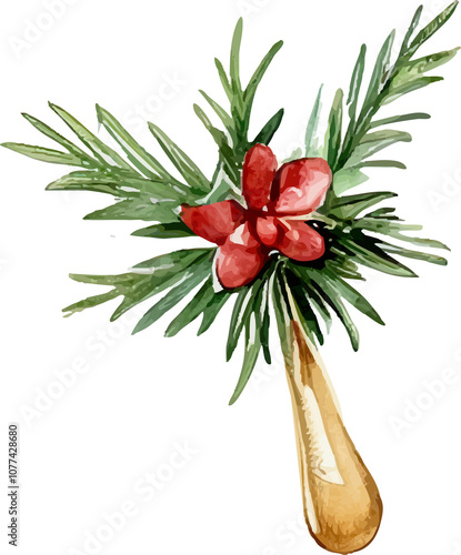 Holly Pine Sprig Christmas Ornament Watercolor