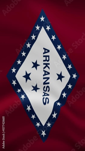 Arkansas State Waving Flag in Vertical Orientation. Realistic Flag Animation. Seamless Loop Background.