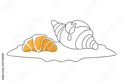 Line Color Drawing of French Breakfast Pastries Isolated Elegant Morning Delights