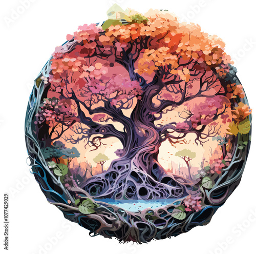 tree of life with transparent background in watercolor