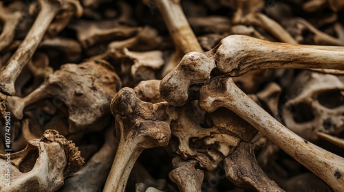 An illustration featuring the bones of an ancient human, symbolizing the stages of human evolution. 