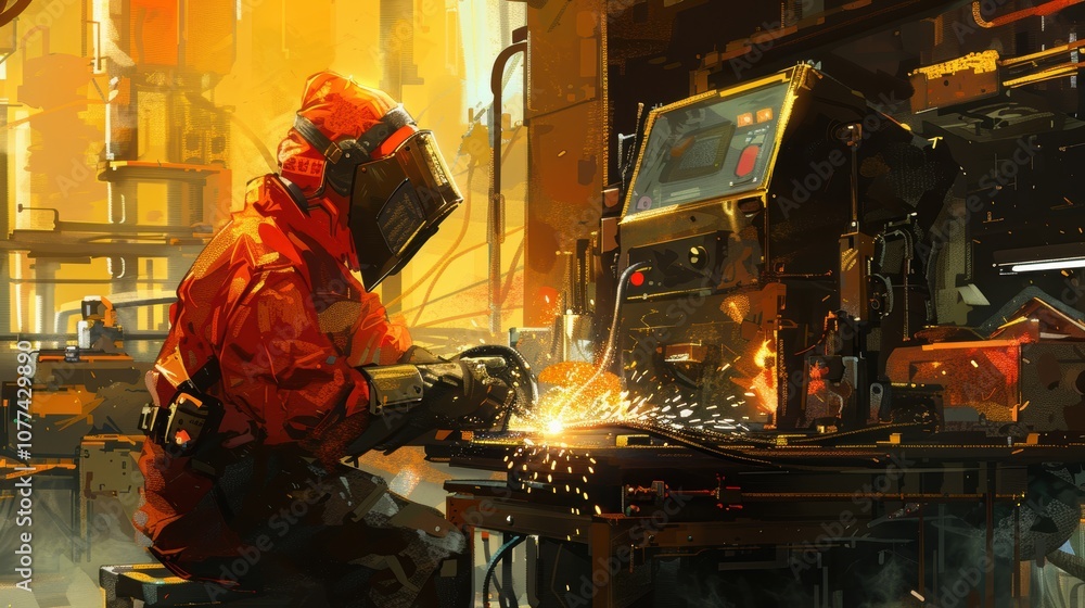 Safety Officer Overseeing Welding Station with Proper Safety and Ventilation Measures Safety Officer Overseeing Welding Station with Proper Safety and Ventilation Measures