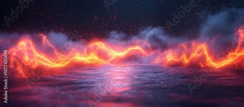 Abstract fiery glowing energy with a smoke and fog background.