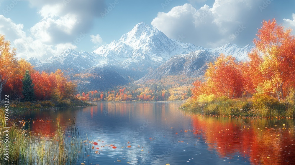 Fototapeta premium A beautiful landscape with a lake and mountains in the background. High Quality Image