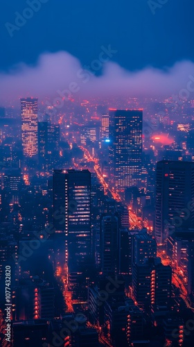 Wallpaper Mural Vibrant City Skyline at Night with Illuminated Skyscrapers and Aerial View Torontodigital.ca