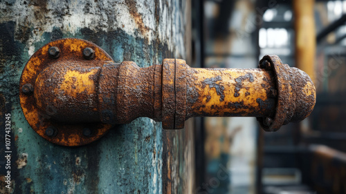 Rusted pipe with textured industrial background.