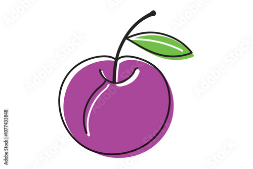 Vibrant Line Color Drawing of Plum Elegant Vector Illustration