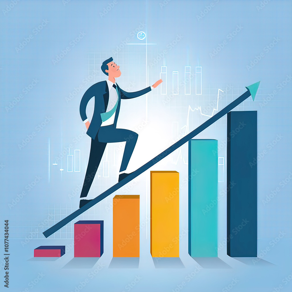 a collage depicting a Businessman in a suit climbing the career ladder on a transparent background, vector illustration, growth charts a collage depicting a Businessman in a suit climbing the career ladder on a transparent background, vector illustration, growth charts