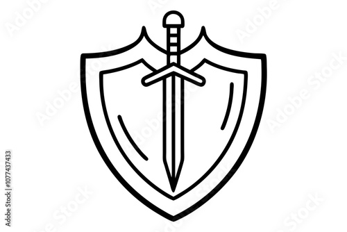 Shield and Sword Icon on White Background – Minimalist Design