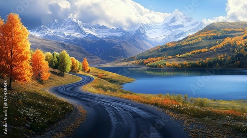 Asphalt highway road and mountain natural landscape in autumn season 