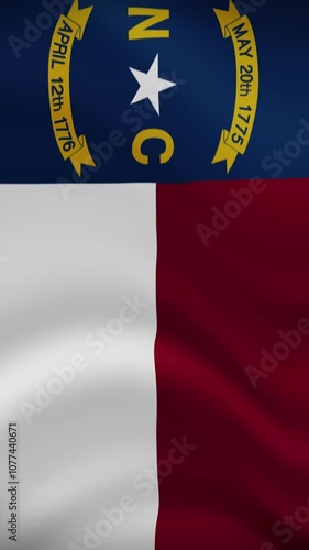 North Carolina State Waving Flag in Vertical Orientation. Realistic Flag Animation. Seamless Loop Background.