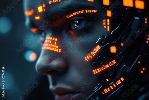 Wallpaper Mural Artificial Intelligence Cyborg head with digital graphic brain inside and realistic human face. Combination of human body parts with mechanical robotic elements Torontodigital.ca