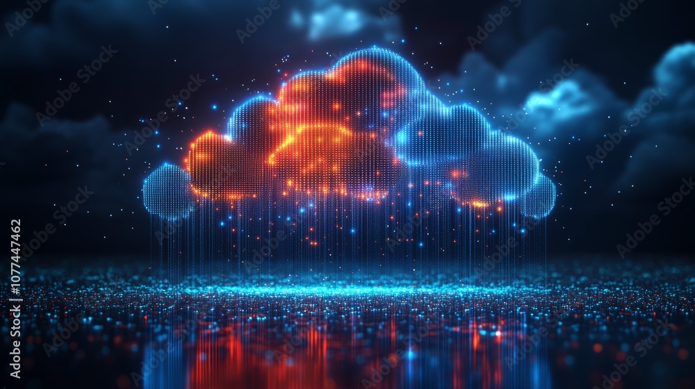 Colorful glowing digital clouds floating Colorful glowing digital clouds floating