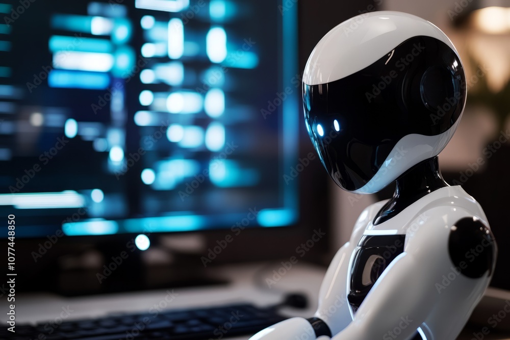 Ai technology. Artificial Intelligence. Humanoid Robot use AI tools Ai technology. Artificial Intelligence. Humanoid Robot use AI tools