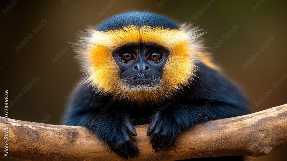 Fototapeta premium Golden-headed langur portrait: captivating primate with striking features
