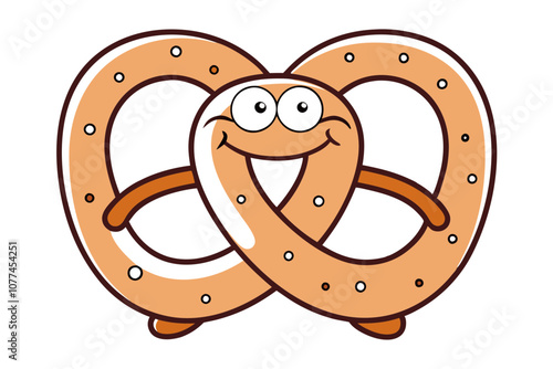 Simple Line Drawing of a Pretzel Cartoon on White Background Minimalist Food Art