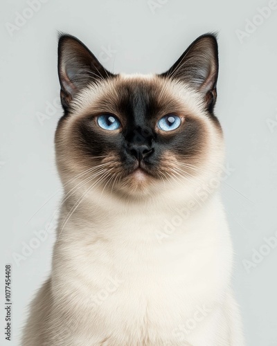 High-Resolution Close-Up Portrait of a Siamese Cat with Striking Blue Eyes and Detailed Fur Texture

