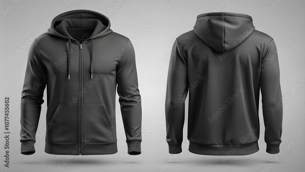 black zip-up hoodie mockup. Zipper hoodie. Front and back hoodie template black zip-up hoodie mockup. Zipper hoodie. Front and back hoodie template