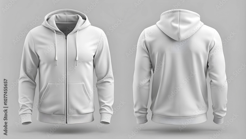 white zip-up hoodie mockup. Zipper hoodie. Front and back hoodie template white zip-up hoodie mockup. Zipper hoodie. Front and back hoodie template