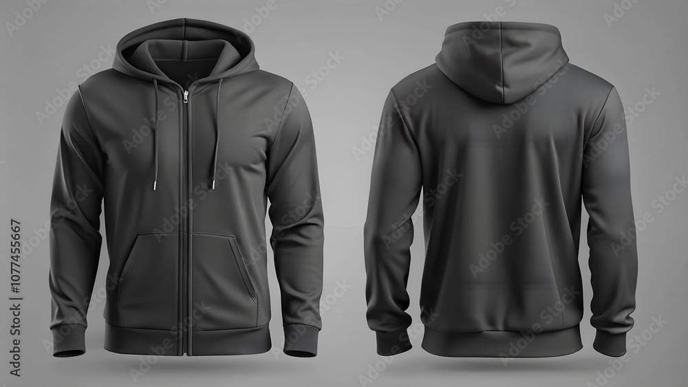 black zip-up hoodie mockup. Zipper hoodie. Front and back hoodie template black zip-up hoodie mockup. Zipper hoodie. Front and back hoodie template