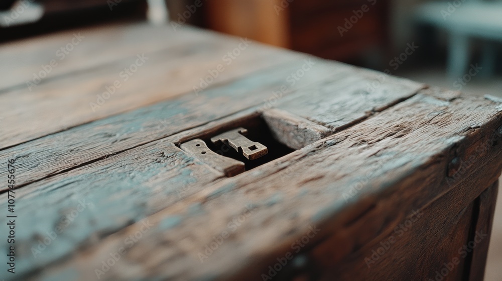 A rustic wooden latch on an antique chest stands ajar, offering a glimpse into hidden history and craftsmanship amidst worn textures and muted hues. A rustic wooden latch on an antique chest stands ajar, offering a glimpse into hidden history and craftsmanship amidst worn textures and muted hues.