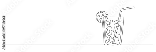 Minimalistic line drawing of a moscow mule cocktail with ice and lemon