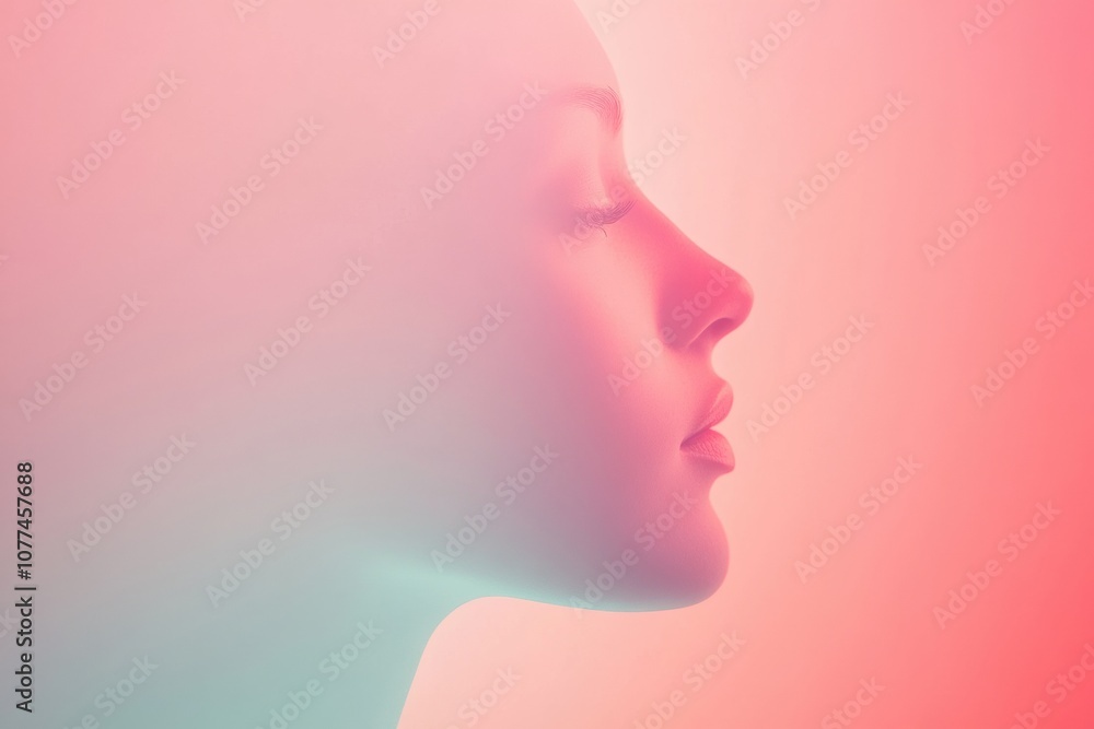 A subtle display of abstract forms highlights a tranquil profile enveloped in soft, pastel colors and gentle illumination. Generative AI A subtle display of abstract forms highlights a tranquil profile enveloped in soft, pastel colors and gentle illumination. Generative AI