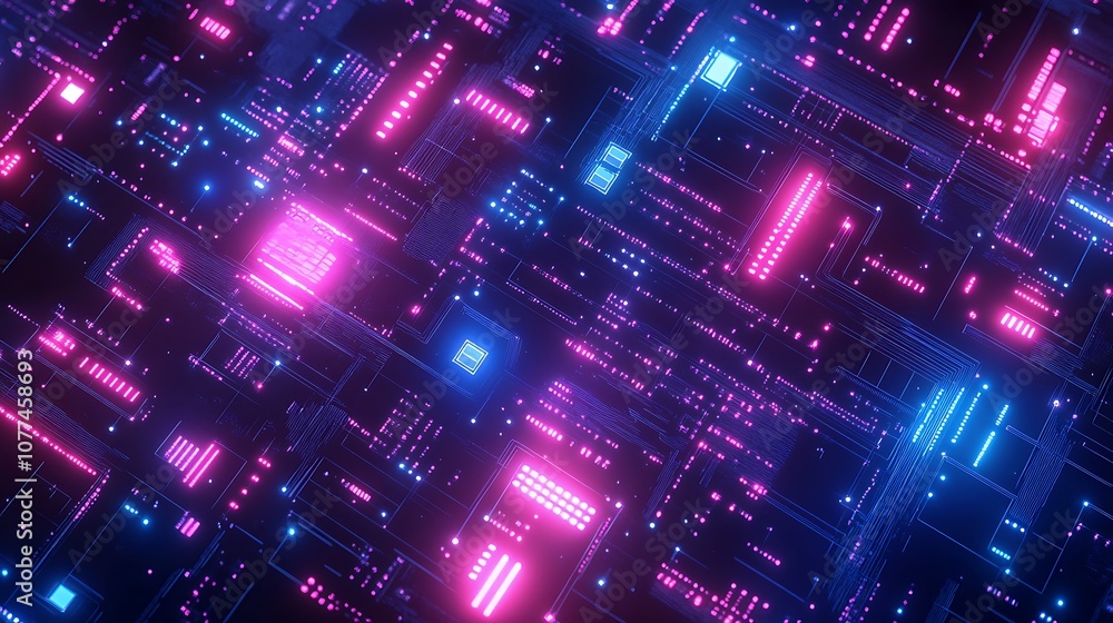 Obraz premium Neon purple glowing pattern with colorful lights creating a stunning design.